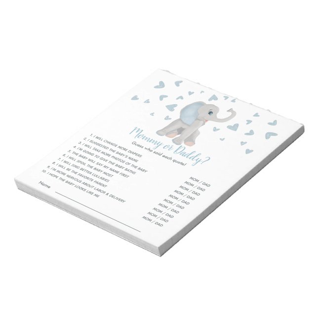 Blue Gray Elephant Baby Showspielerin schätzt wer Notizblock (Rotiert)