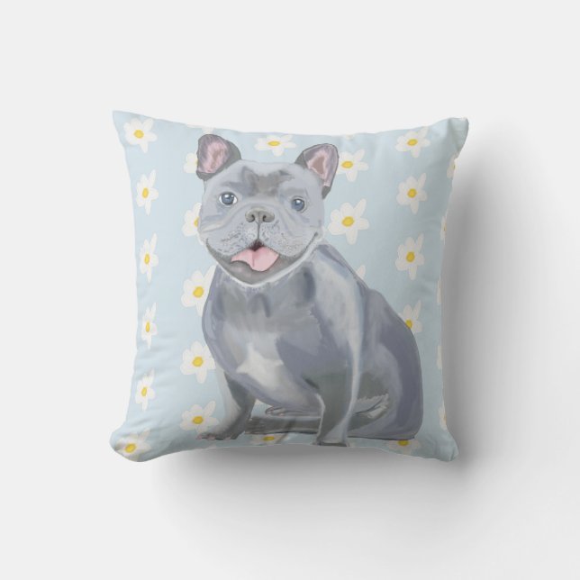 Blue Gray Frenchie Kissen (Vorderseite)