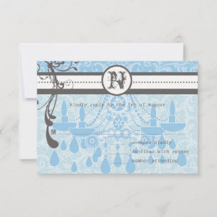 Blue & Gray Funky Wirbel Wedding RSVP Karte