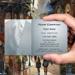 Blue Gray Gentleman Anzug Watercolor Business Card Visitenkarte