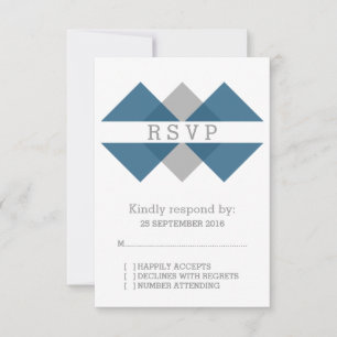 Blue Gray Geometric Triad RSVP Card Karte