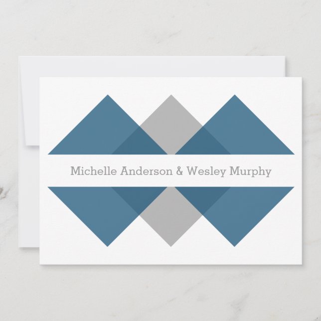 Blue Gray Geometric Triad Wedding Einladung (Vorderseite)