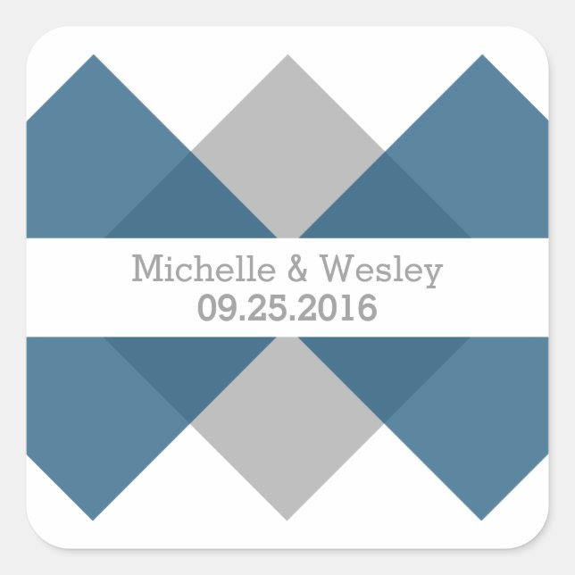 Blue Gray Geometric Triad Wedding Stickers (Vorderseite)