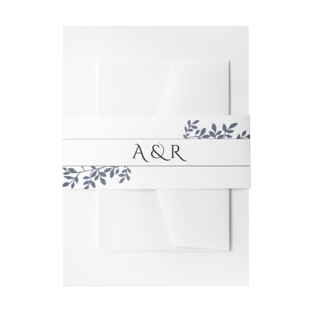 Blue Gray Glitzer Botanische Blätter Hochzeit Einladungsbanderole (Vorderseite Beispiel)