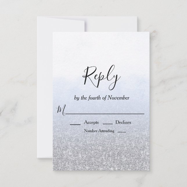 Blue Gray Glitzer Wedding RSVP (Vorderseite)