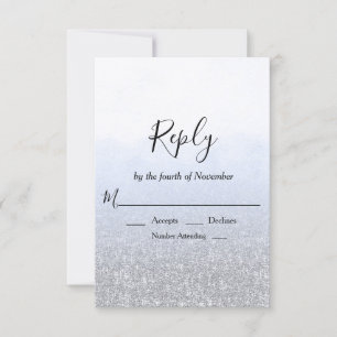 Blue Gray Glitzer Wedding RSVP Karte