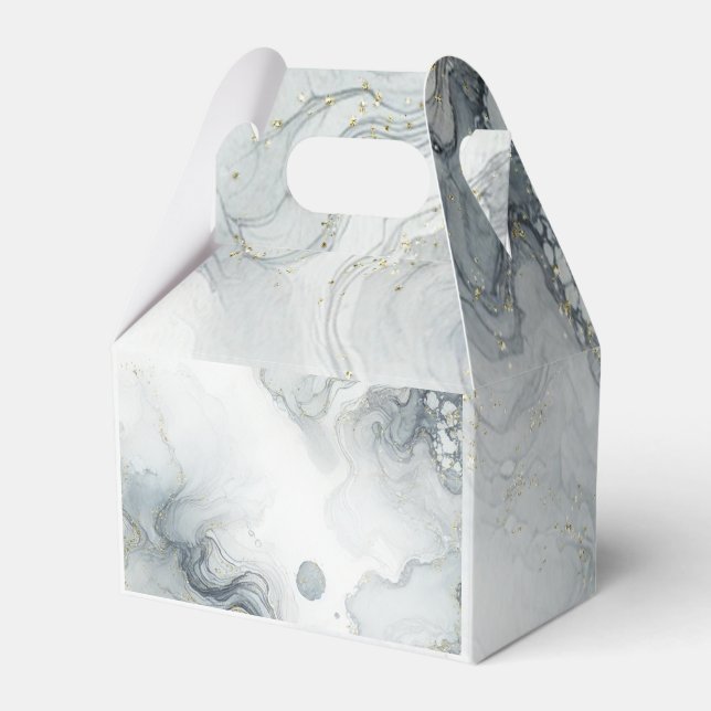 Blue Gray & Gold Beachy Watercolor Beach Hochzeit Geschenkschachtel (Vorderseite)