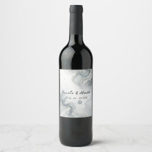 Blue Gray & Gold Beachy Watercolor Beach Hochzeit Weinetikett