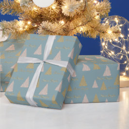 Blue Gray Gold Glitzer Shine Christmas Trees Geschenkpapier