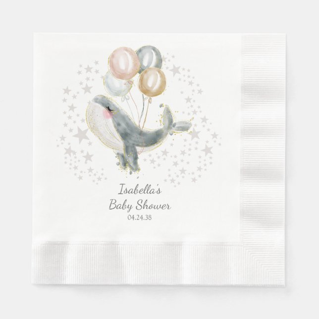 Blue Gray Gold Watercolor Niedlich Whale Baby Dusc Serviette (Vorderseite)