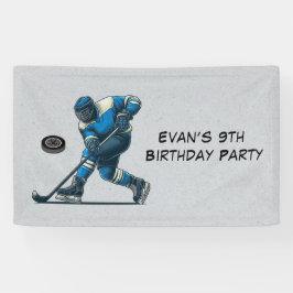 Blue Gray Hockey Player Geburtstagsparty Banner