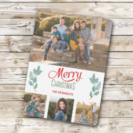 Blue Gray Holly Sprig Foto Template Weihnachten