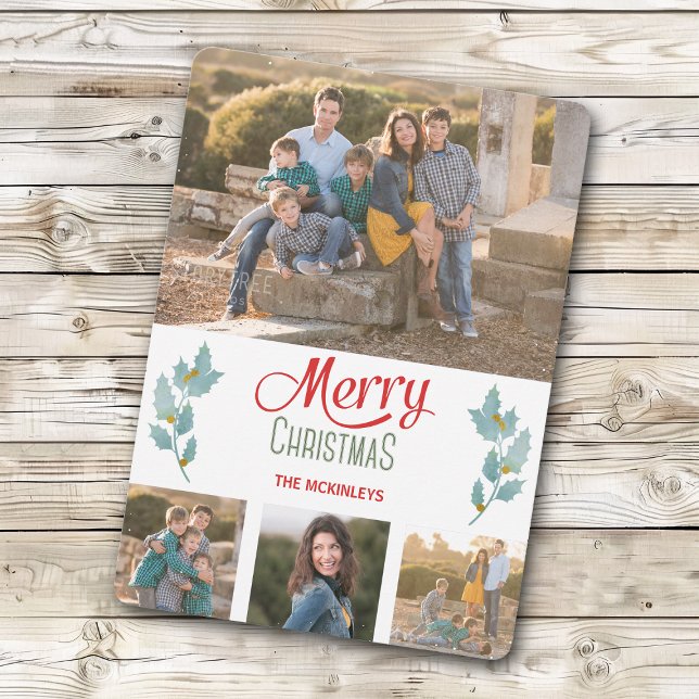 Blue Gray Holly Sprig Foto Template Weihnachten (Von Creator hochgeladen)