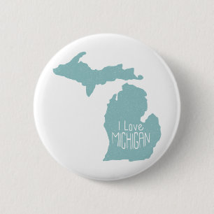 Blue Gray I Liebe Michigan Silhouette Button