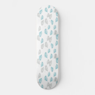 Blue & Gray Leaves Pattern  Skateboard