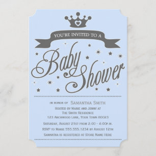 Blue & Gray Little Prince Baby Dusche Einladung