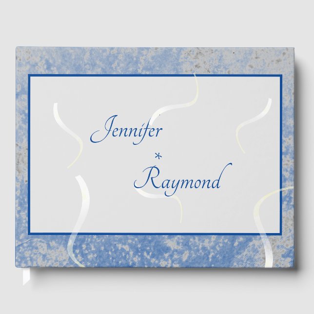 Blue & Gray Marble Monogramed Guest Book Gästebuch (Vorderseite)