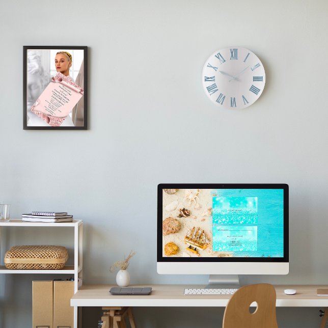 Blue Gray Metallic Silver Roman Numbers Große Wanduhr (Blue Gray Metallic Silver Roman Numbers Large Clock)