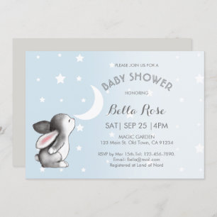 Blue Gray Moon Stars Bunny Baby Shower Einladungen