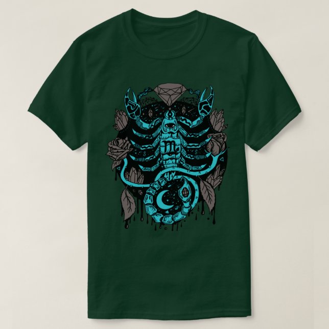 Blue Gray Mystic Scorpio Zodiac T-Shirt (Design vorne)