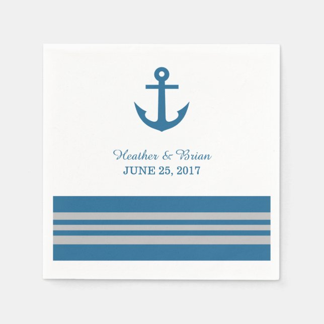Blue Gray Nautical Anchor Paper Napkins Serviette (Vorderseite)