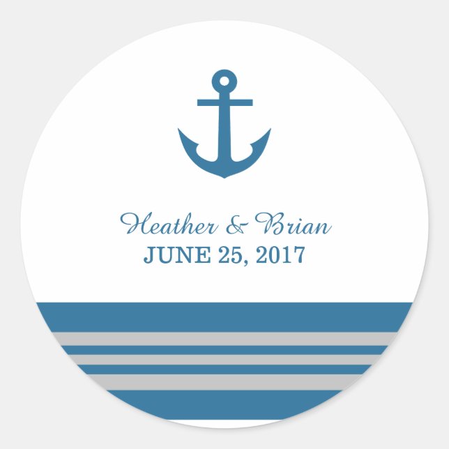Blue Gray Nautical Anchor Wedding Stickers (Vorderseite)