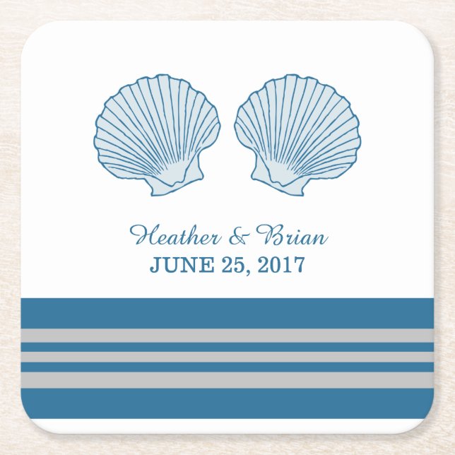 Blue Gray Nautical Seashells Paper Untersetzer (Vorderseite)
