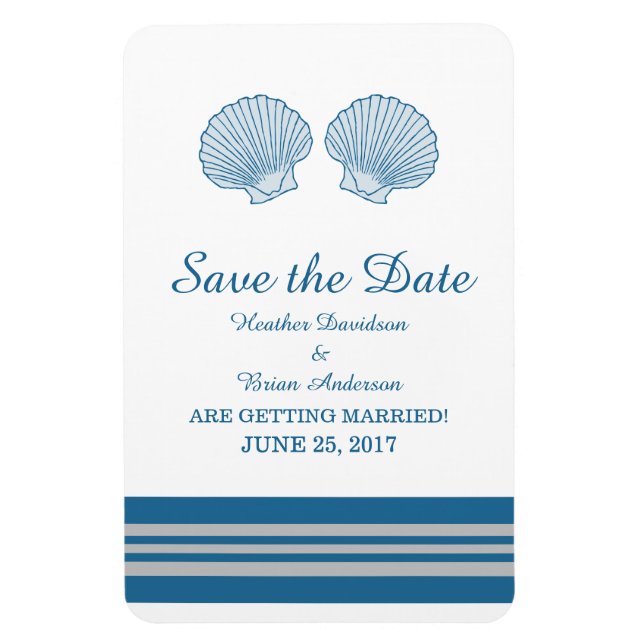 Blue Gray Nautical Seashells Save the Date Magnet (Vertikal)