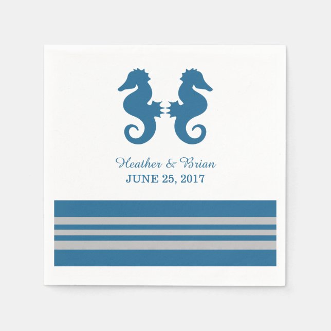 Blue Gray Nautical Seepferd Paper Napkins Serviette (Vorderseite)