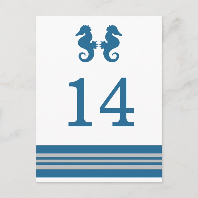 Blue Gray Nautical Seepferd Postkarte (Vorderseite)