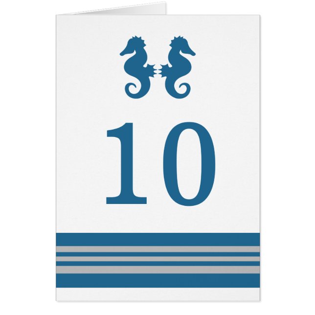 Blue Gray Nautical Seepferd Tischnummer Card (Vorne)