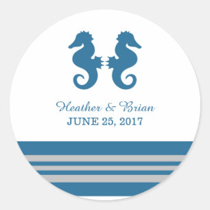 Blue Gray Nautical Seepferd Wedding Stickers
