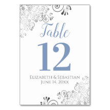 Blue Gray on White Elegant Frilly Wedding