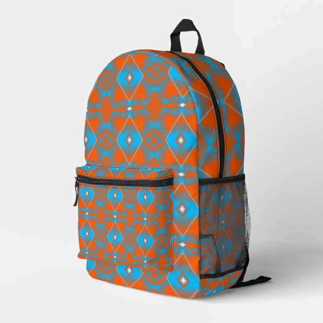 Blue Gray Orange Ombre Geometric Abstract Art Bedruckter Rucksack (Rückseitige Ecke Rechts)