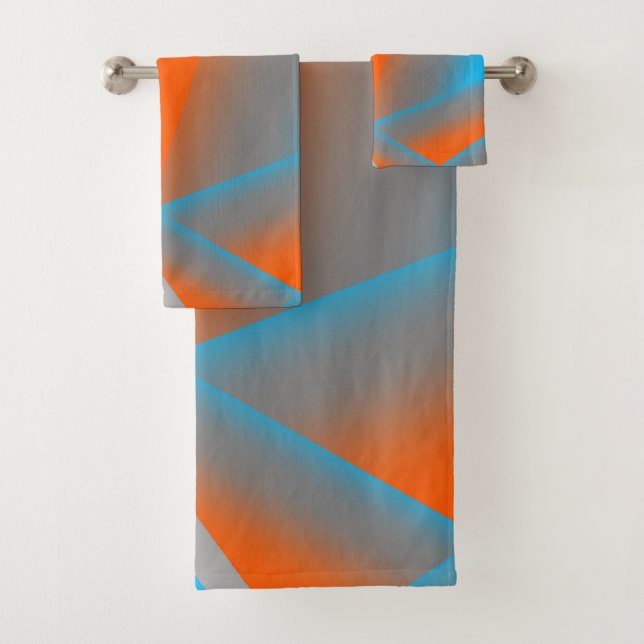 Blue Gray Orange Ombre Geometric Abstrakt Art Badhandtuch Set (Insitu)