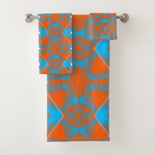 Blue Gray Orange Ombre Geometric Abstrakt Art Badhandtuch Set