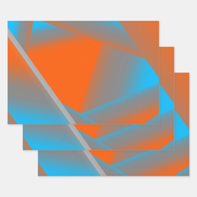 Blue Gray Orange Ombre Geometric Abstrakt Art Geschenkpapier Set (Set)