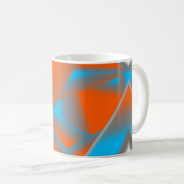 Blue Gray Orange Ombre Geometric Abstrakt Art Kaffeetasse (VorderseiteRechts)