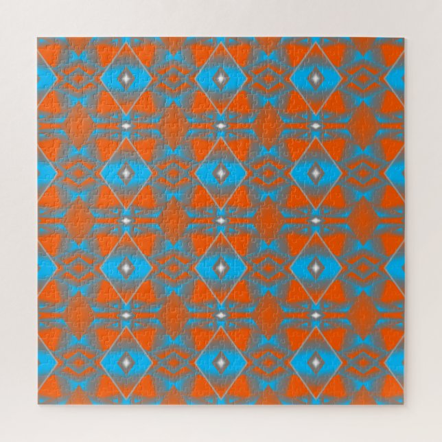 Blue Gray Orange Ombre Geometric Abstrakt Art Puzzle (Vertikal)