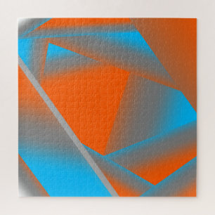 Blue Gray Orange Ombre Geometric Abstrakt Art Puzzle