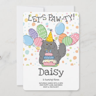 Blue Gray Persian Cat Longhair Geburtstagsparty Einladung
