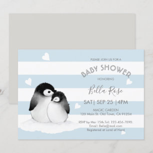Blue Gray Pinguin Baby Dusche Einladungen