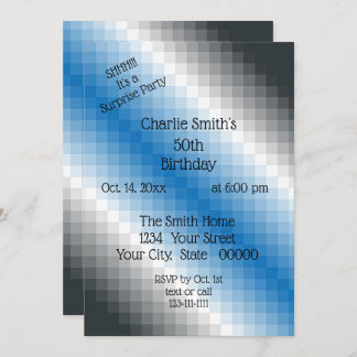 Blue Gray Pixel Party Einladung