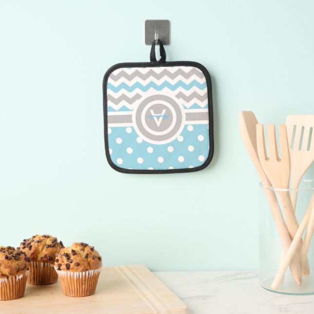 Blue Gray Polka Dot Zickzack Topflappen (Insitu (Hängend))