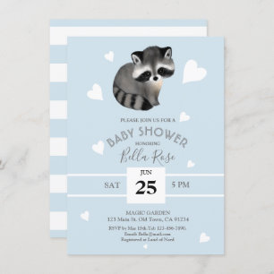 Blue Gray Raccoon Baby Shower Einladungen
