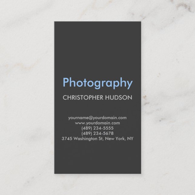 Blue Gray Schlicht Fotografy Business Card Visitenkarte (Vorderseite)