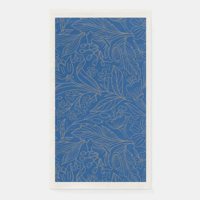 Blue Gray Silver Modern Floral Napkin Serviette (Vorderseite)