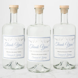 Blue & Gray Simple Elegante Wedding Vielen Dank Alkoholflaschenetikett