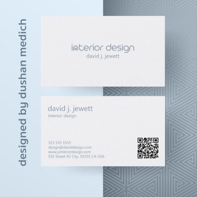 Blue-Gray Simple Interior Design Logo Visitenkarte (Von Creator hochgeladen)