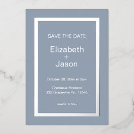 Blue Gray Simple Wedding Save the Date Silver Folieneinladung